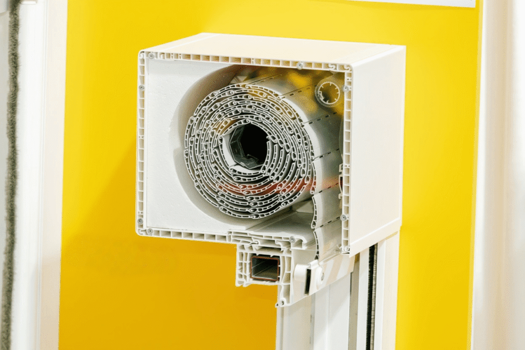 Detalle de cajón de persiana PVC con aislamiento térmico y acústico de alta eficiencia