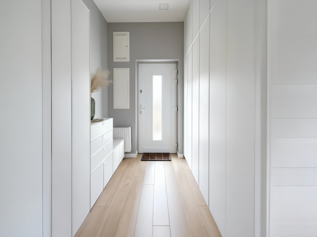 Detalle de puerta de paso interior de PVC resistente a la humedad y con acabado estético moderno