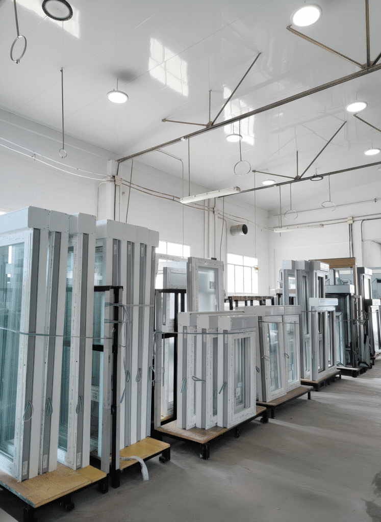 Almacén de fábrica TermProtect con stock de ventanas de PVC terminadas y listas para distribución e instalación inmediata