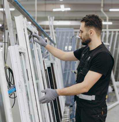 Trabajador instalador profesional de TermProtect uniformado listo para el montaje de ventanas